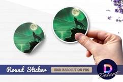 Wolf howling at moon Round sticker png Product Image 1