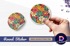 Retro floral pattern round sticker png design Product Image 1