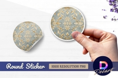 Round golden baroque pattern on grey Round Sticker PNG Product Image 1