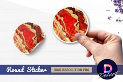 Red and gold abstract marble round sticker png Product Image 1