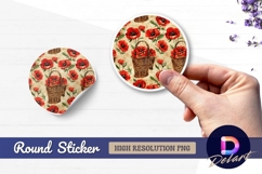 Red poppy flowers basket pattern round sticker png Product Image 1