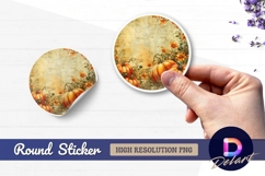 Autumn pumpkins and flowers Round Sticker PNG Product Image 1