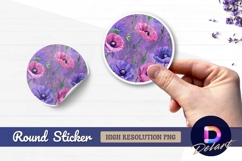 Purple and pink poppy flower round sticker png Product Image 1
