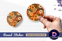 Autumn floral pattern with pumpkins Round Sticker PNG Product Image 1