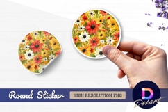 Colorful floral circle Round Sticker PNG Product Image 1