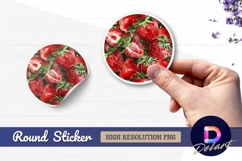 Watercolor strawberries round sticker png design Product Image 1