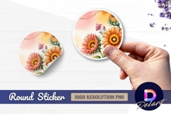 Watercolor sunflowers floral Round sticker png Product Image 1