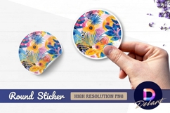 Vibrant floral circle Round Sticker PNG Product Image 1