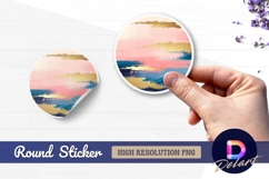 Abstract gold pink and blue brushstrokes Round sticker png Product Image 1