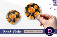 Watercolor pumpkins pattern Round Sticker PNG Product Image 1