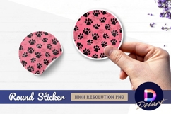 Pink with black paw prints Round Sticker PNG Product Image 1