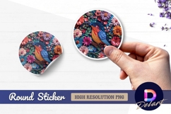 Colorful bird and flowers illustration Round Sticker PNG Product Image 1