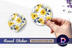 Yellow floral watercolor illustration Round Sticker PNG Product Image 1