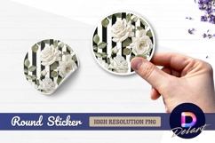 White roses with black and white stripes Round Sticker PNG Product Image 1