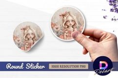 Pretty doll illustration Round Sticker PNG Product Image 1
