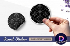 Elegant silver damask pattern on Round Sticker PNG Product Image 1