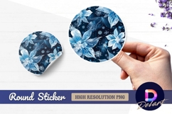 Blue floral and snowflake winter pattern Round Sticker PNG Product Image 1
