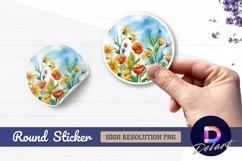 Watercolor floral background design Round sticker png Product Image 1