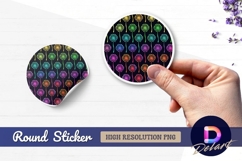 Colorful dandelion pattern on black Round Sticker PNG Product Image 1