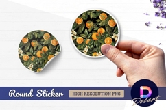 Oranges flowers and leaves Round Sticker PNG Product Image 1