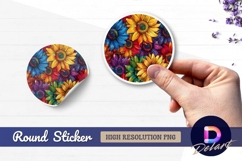 Vibrant colorful sunflower Round Sticker PNG Product Image 1