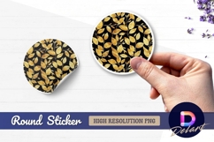 Golden leaves pattern Round Sticker PNG Product Image 1