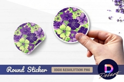 Purple and lime green floral pattern Round Sticker PNG Product Image 1