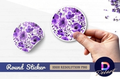Purple floral watercolor seamless pattern Round Sticker PNG Product Image 1