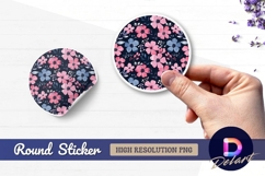 Floral pattern with pink flowers Round Sticker PNG Product Image 1