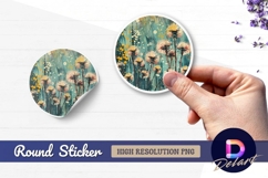 Dandelion seed heads teal artistic Round Sticker PNG Product Image 1