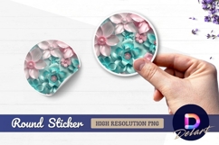 Pink and teal paper flower Round Sticker PNG Product Image 1