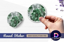 Green and gray floral Round Sticker PNG Product Image 1