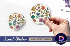 Colorful floral doodle pattern Round Sticker PNG Product Image 1