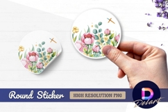 Watercolor floral arrangement Round sticker png image Product Image 1