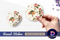 Rose flower pattern with dots Round Sticker PNG Product Image 1