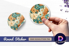 Floral arrangement peach turquoise flowers Round Sticker PNG Product Image 1