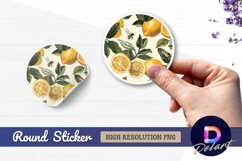 Lemon fruits with bees and leaves Round Sticker PNG Product Image 1