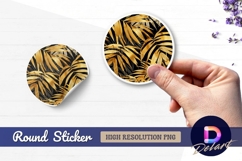 Golden palm leaves black background Round Sticker PNG Product Image 1