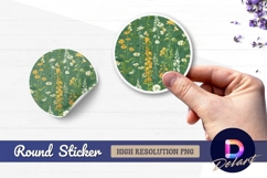 Floral meadow green background Round Sticker PNG Product Image 1