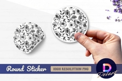 Black and white floral watercolor pattern Round Sticker PNG Product Image 1