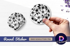 Black and white daisy flower Round Sticker PNG Product Image 1