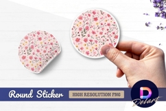 Pink and yellow watercolor floral Round Sticker PNG Product Image 1