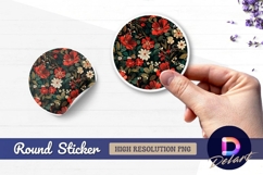 Red and white floral Round Sticker PNG Product Image 1
