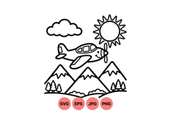 Cute Airplane Flying Over Mountain Svg Illustration Product Image 1