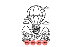 Outlined Hot Air Balloon With Kids Adventure Drawing Product Image 1