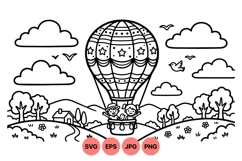 Hand Drawn Kids Hot Air Balloon SVG Illustration Product Image 1