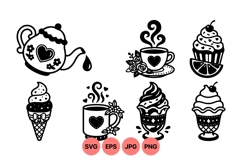 Hand Drawn Tea And Sweet Dessert Clipart Product Image 1
