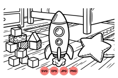 Kids Rocket Toy Coloring Page Illustration Vector Product Image 1