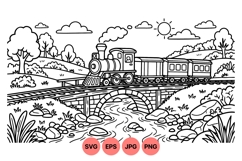Vintage Steam Train Line Art Clipart Illustration Product Image 1