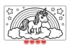 Cute Unicorn And Rainbow SVG Line Art Design Product Image 1